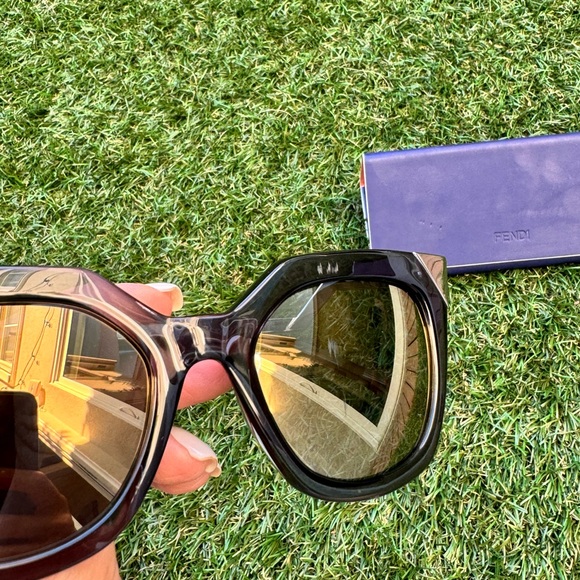 FENDI IRIDIA 52MM FF0060/S MIRRORED CAT EYE BLUE YELLOW METALLIC SUNGLASSES - Picture 11 of 13